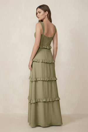 Sweetheart Tiered A - Line Chiffon Bridesmaid Dress in Thyme - SHE IS ME Bridesmaid Dresses