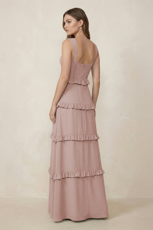 Sweetheart Tiered A-Line Chiffon Bridesmaid Dress in Toffee (2) | KISSBRIDAL
