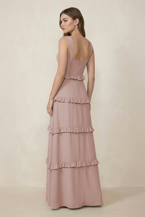 Sweetheart Tiered A-Line Chiffon Bridesmaid Dress in Toffee (2) | KISSBRIDAL