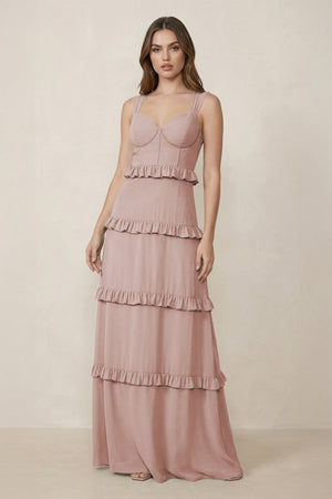 Sweetheart Tiered A - Line Chiffon Bridesmaid Dress in Toffee - SHE IS ME Bridesmaid Dresses