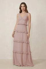 Sweetheart Tiered A-Line Chiffon Bridesmaid Dress in Toffee | KISSBRIDAL