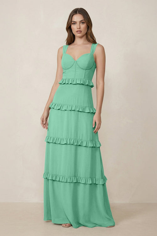 Sweetheart Tiered A - Line Chiffon Bridesmaid Dress in Turquoise - SHE IS ME Bridesmaid Dresses