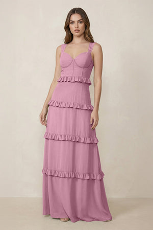 Sweetheart Tiered A - Line Chiffon Bridesmaid Dress in Vintage Mauve - SHE IS ME Bridesmaid Dresses
