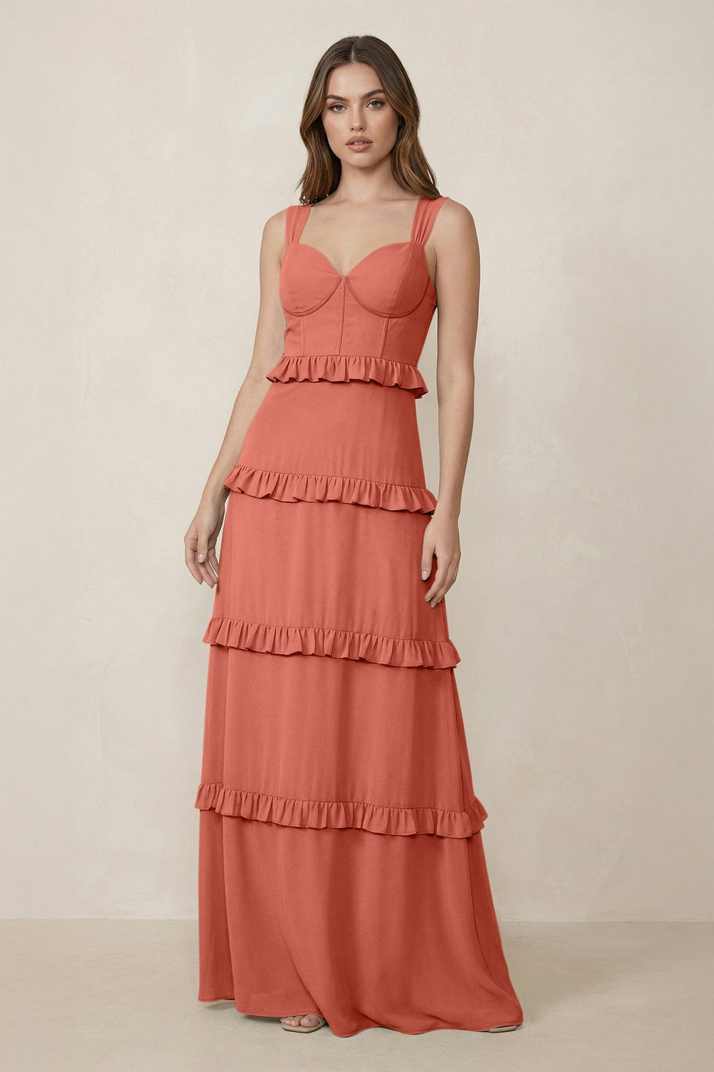 Sweetheart Tiered A - Line Chiffon Bridesmaid Dress in Wild Rose - SHE IS ME Bridesmaid Dresses