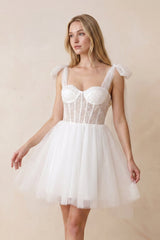 Sweetheart Tulle A-Line Midi Wedding Dress in Ivory