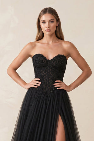 Sweetheart Tulle A - Line Wedding Dress with Slit in Black - SHE IS ME Wedding Dresses