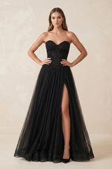 Sweetheart Tulle A - Line Wedding Dress with Slit in Black - KISS BRIDAL Wedding Dresses