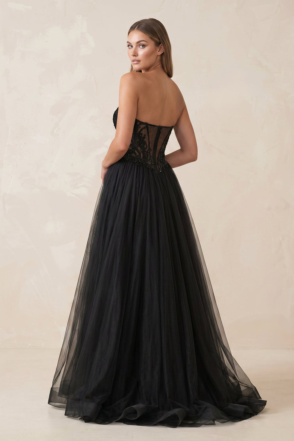 Sweetheart Tulle A - Line Wedding Dress with Slit in Black - KISS BRIDAL Wedding Dresses