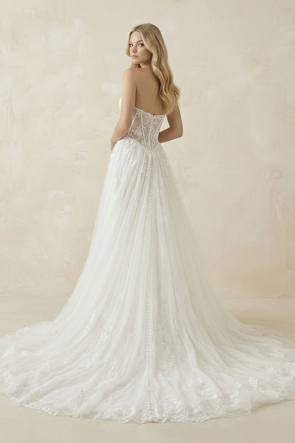 Sweetheart Tulle Appliqued A - Line Corset Wedding Dress in White - KISS BRIDAL Wedding Dresses