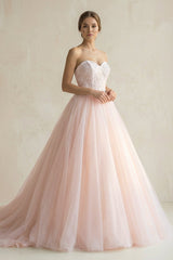 Sweetheart Tulle Ball Gown Appliqued Wedding Dress in Pink - KISS BRIDAL Wedding Dresses