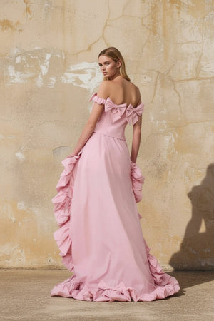 Taffeta High - Low Gown With Bows in Pink - SHE IS ME