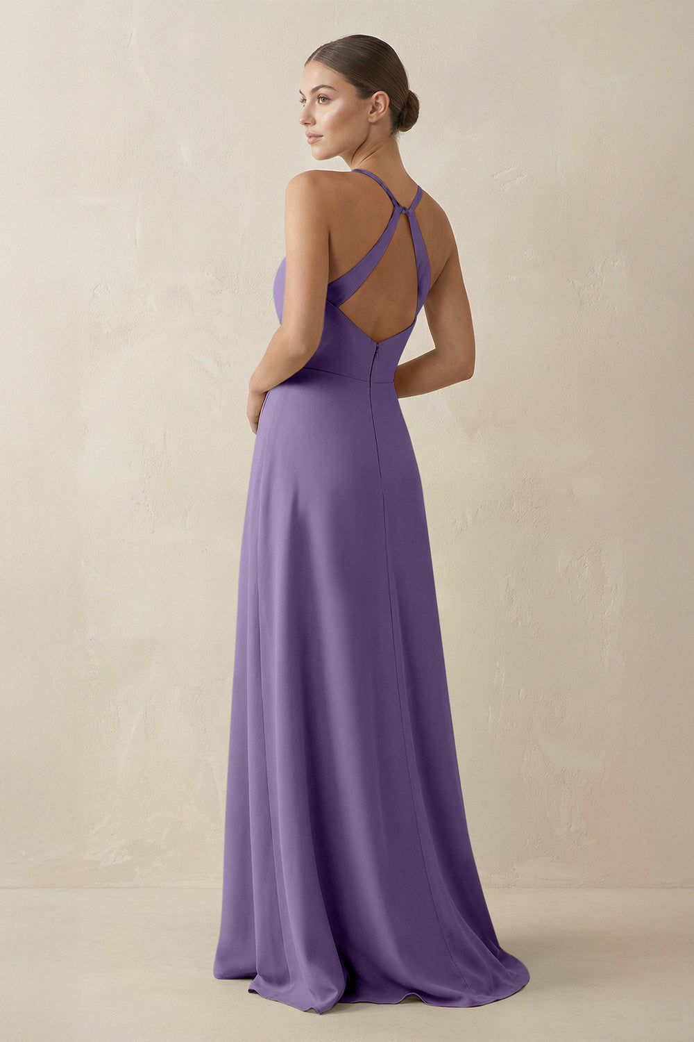 A-Line Chiffon Long Bridesmaid Dress With Slit in Tahiti