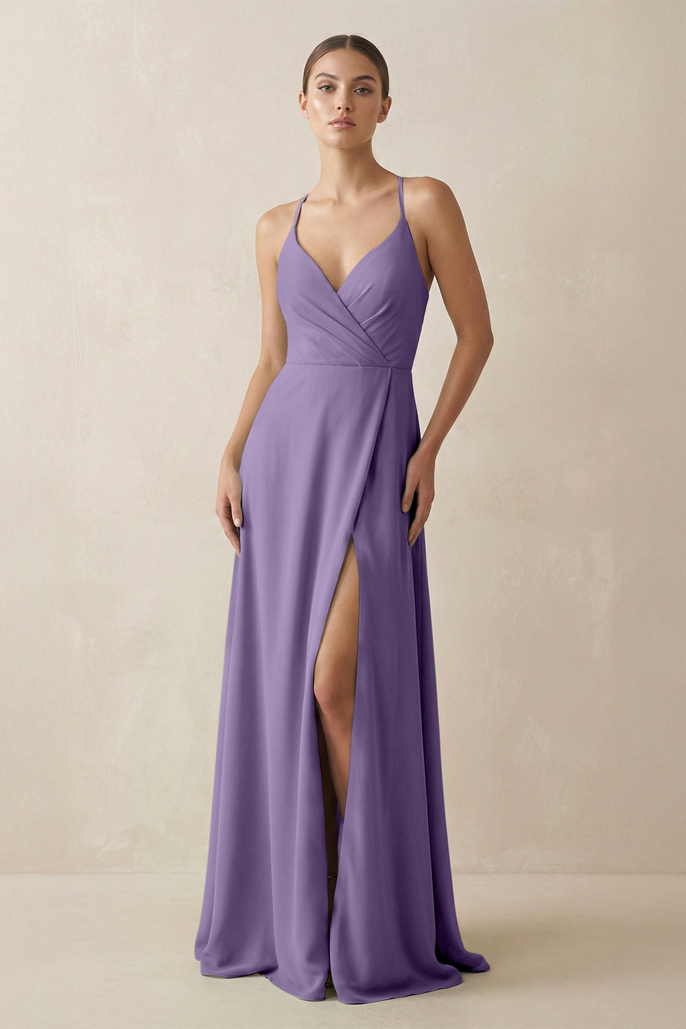 A-Line Chiffon Long Bridesmaid Dress With Slit in Tahiti