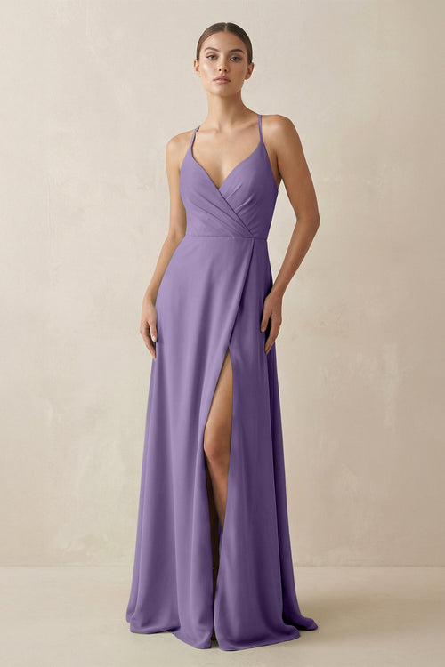 Tahiti A-Line Chiffon Long Bridesmaid Dress With Slit | KISSBRIDAL