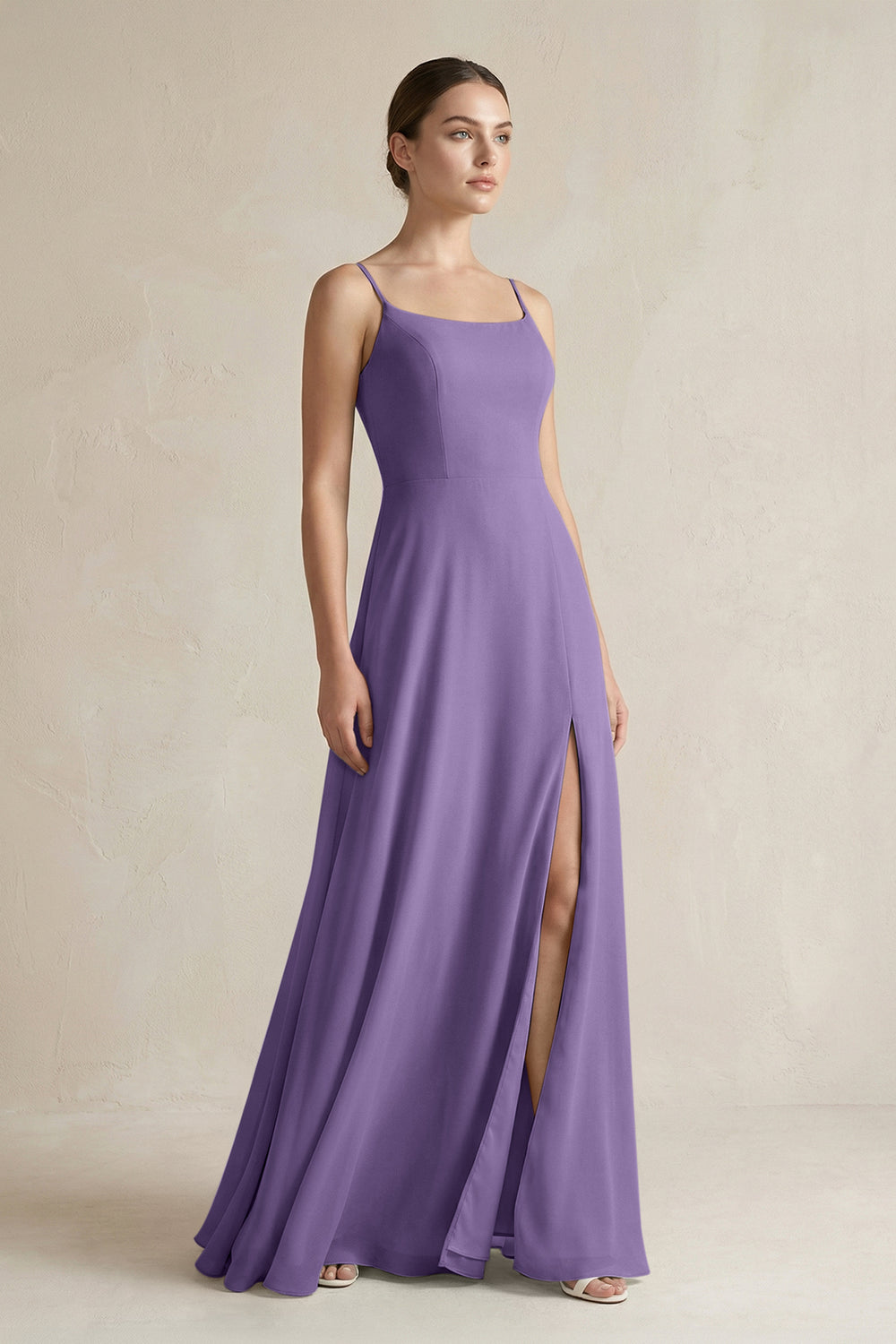 A-Line Chiffon Spaghetti Strap Bridesmaid Dress in Tahiti