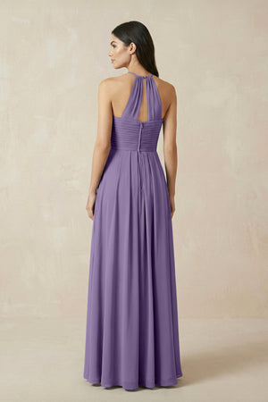 Tahiti A-Line Halter Neck Pleated Chiffon Bridesmaid Dress (2) | KISSBRIDAL