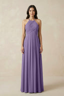 Tahiti A-Line Halter Neck Pleated Chiffon Bridesmaid Dress | KISSBRIDAL