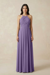 Tahiti A-Line Halter Neck Pleated Chiffon Bridesmaid Dress | KISSBRIDAL