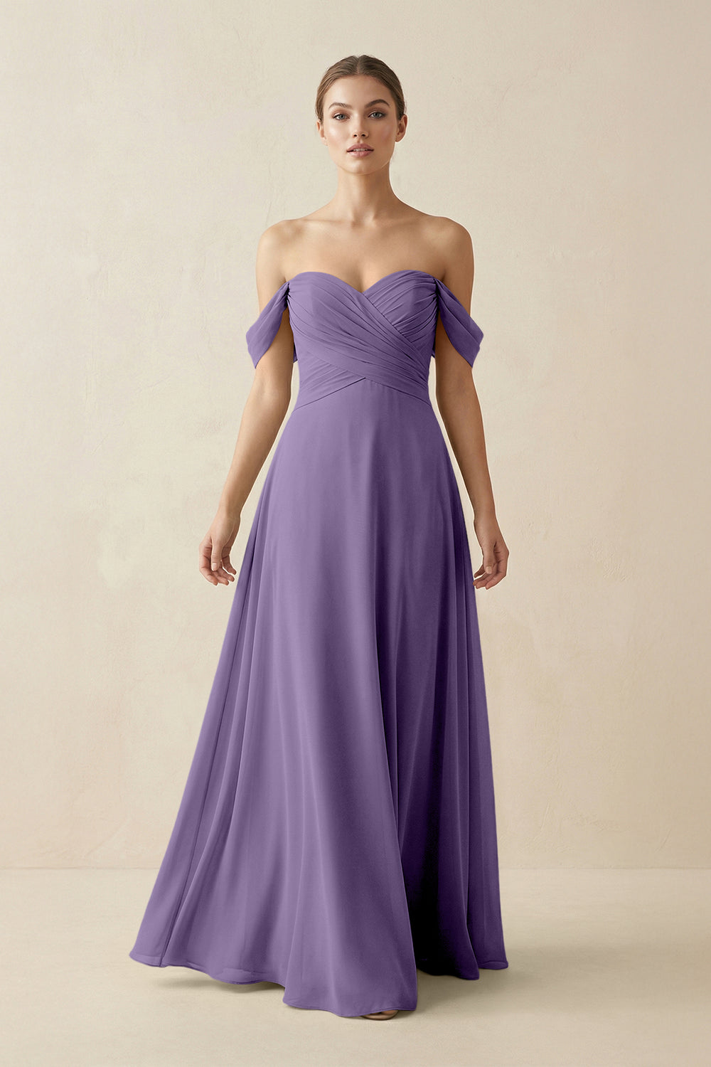 A-Line Off-the-Shoulder Chiffon Bridesmaid Dress in Tahiti