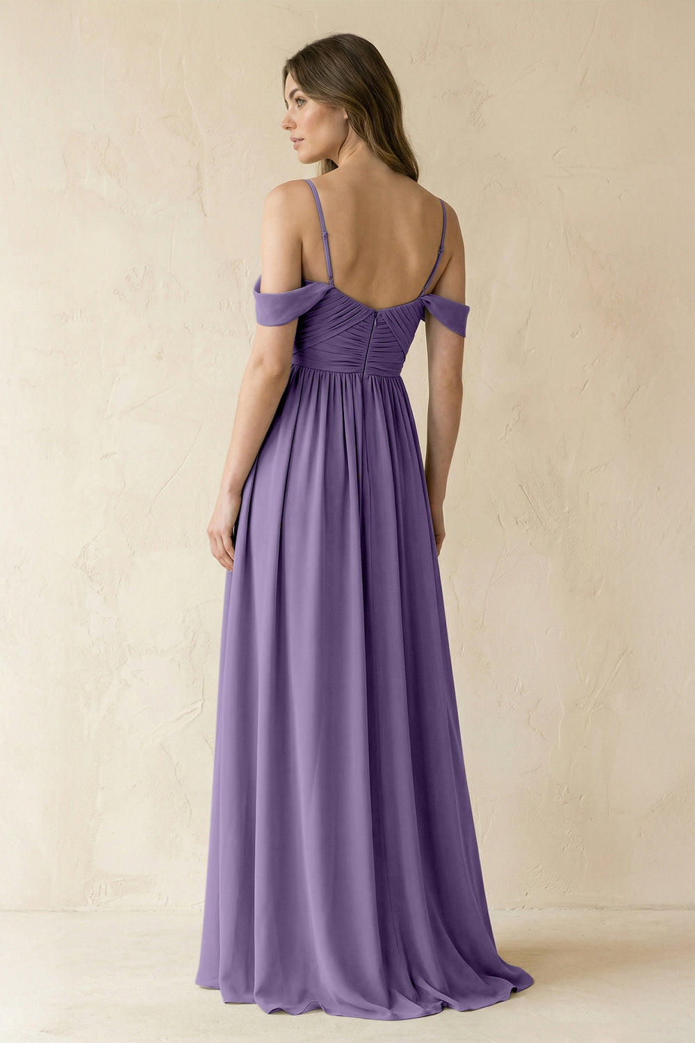 A-Line Off-the-Shoulder Pleated Chiffon Bridesmaid Dress in Tahiti