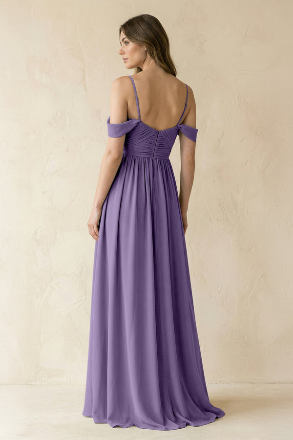Tahiti A-Line Off-the-Shoulder Pleated Chiffon Bridesmaid Dress (2) | KISSBRIDAL
