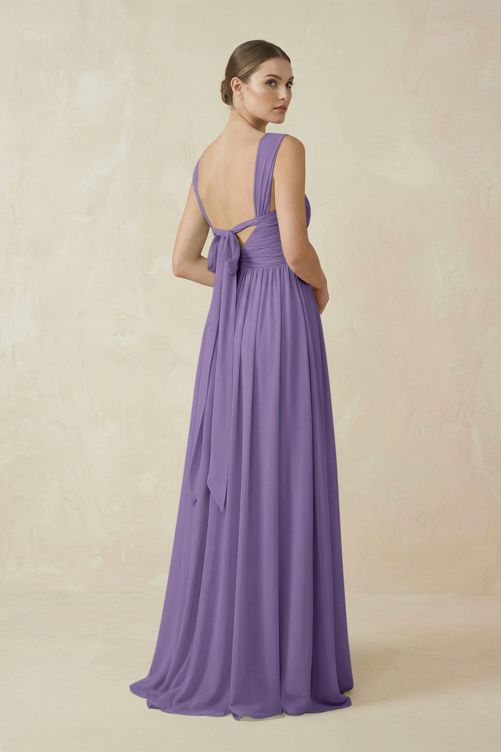 A-Line Pleated Chiffon Long Bridesmaid Dress in Tahiti