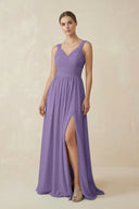 Tahiti A-Line Pleated Chiffon Long Bridesmaid Dress | KISSBRIDAL