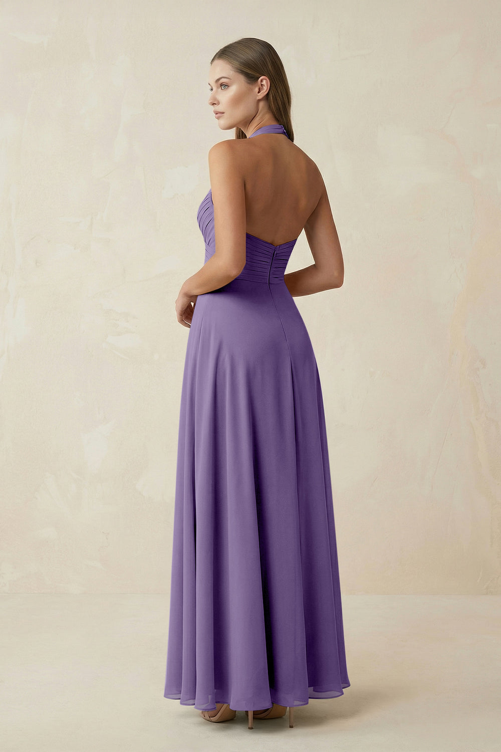 A-Line Pleated Chiffon V-Neck Bridesmaid Dress in Tahiti