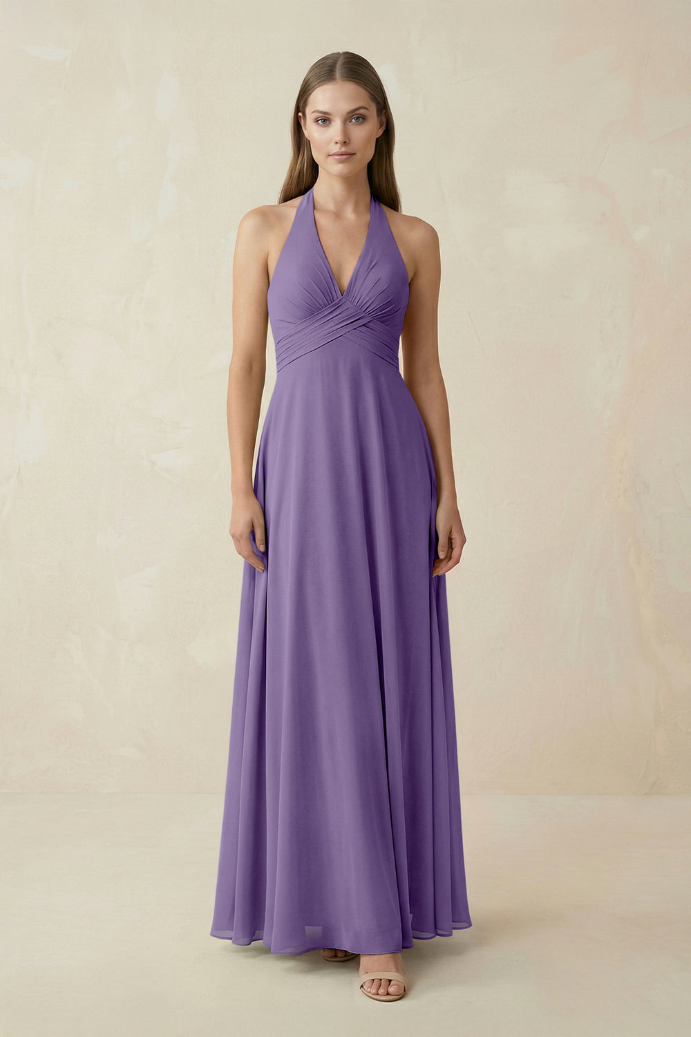 A-Line Pleated Chiffon V-Neck Bridesmaid Dress in Tahiti