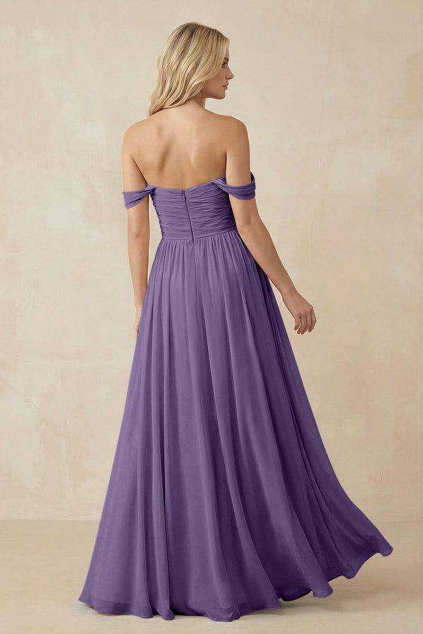 Tahiti A-Line Pleated Long Chiffon Bridesmaid Dress (2) | KISSBRIDAL