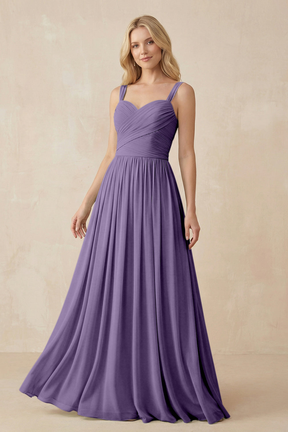 A-Line Pleated Long Chiffon Bridesmaid Dress in Tahiti