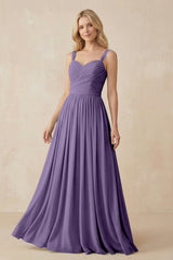 Tahiti A-Line Pleated Long Chiffon Bridesmaid Dress | KISSBRIDAL