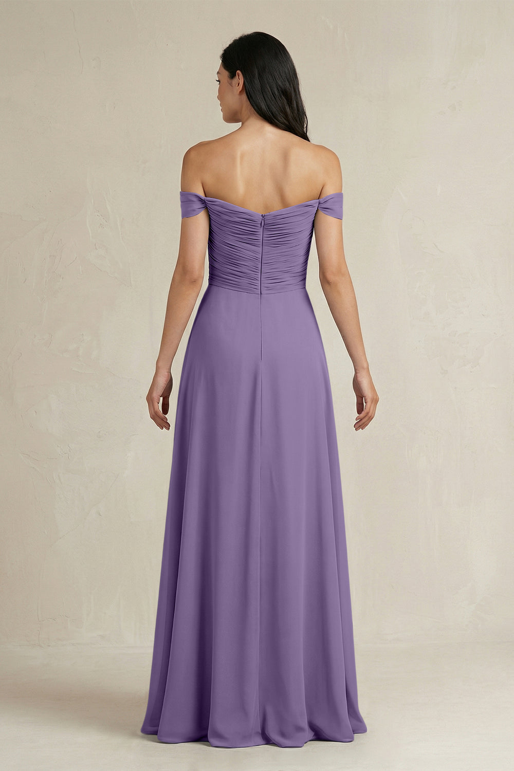 A-Line Pleated Off-the-Shoulder Chiffon Bridesmaid Dress in Tahiti