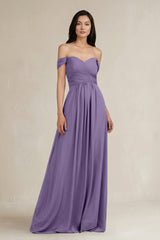 Tahiti A-Line Pleated Off-the-Shoulder Chiffon Bridesmaid Dress | KISSBRIDAL