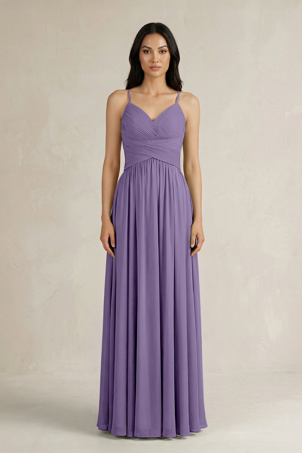 A-Line Pleated Spaghetti Strap Chiffon Bridesmaid Dress in Tahiti
