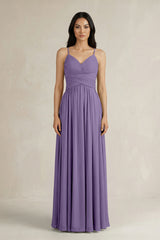 Tahiti A-Line Pleated Spaghetti Strap Chiffon Bridesmaid Dress | KISSBRIDAL