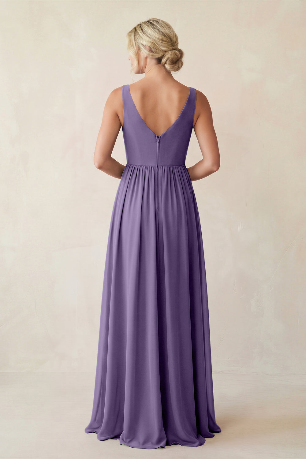 A-Line V-Neck Pleated Chiffon Bridesmaid Dress in Tahiti