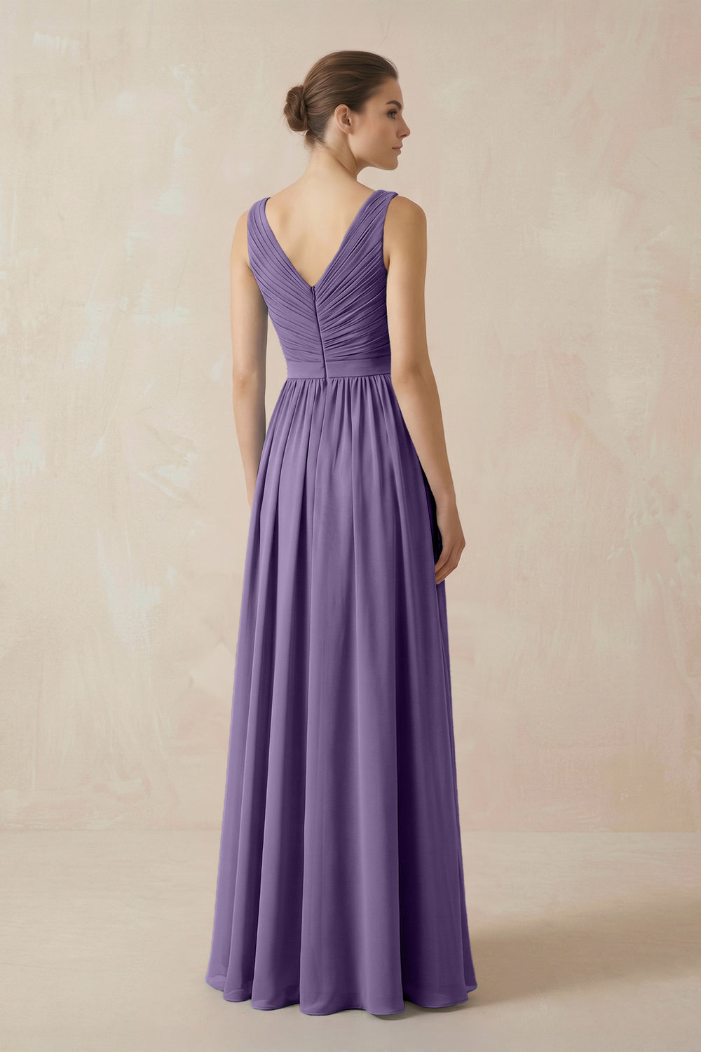 A-Line V-Neck Pleated Chiffon Bridesmaid Dress in Tahiti