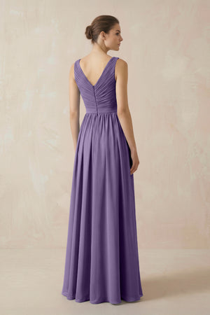 Tahiti A-Line V-Neck Pleated Chiffon Bridesmaid Dress (2) | KISSBRIDAL