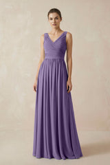 Tahiti A-Line V-Neck Pleated Chiffon Bridesmaid Dress | KISSBRIDAL