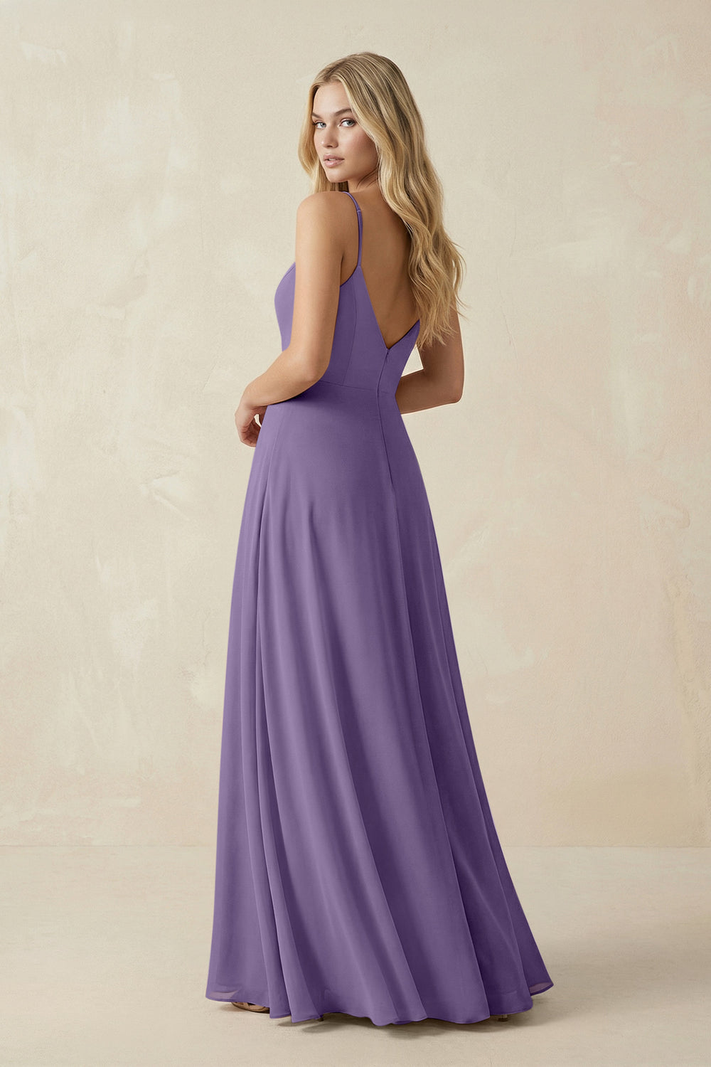 Cami Strap A-Line Chiffon Bridesmaid Dress with Slit in Tahiti