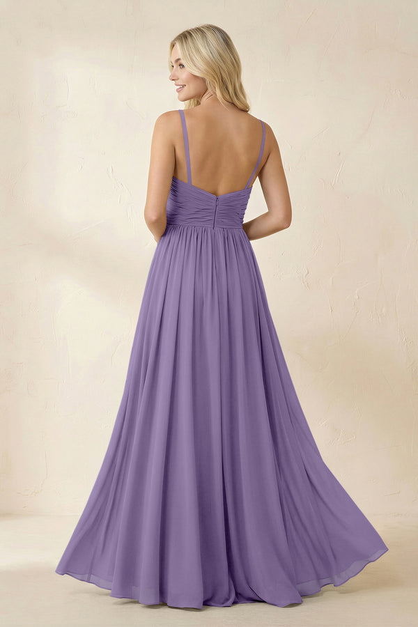 Tahiti Cami Strap Chiffon A-Line Bridesmaid Dress with Slit (2) | KISSBRIDAL