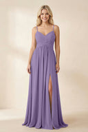 Tahiti Cami Strap Chiffon A-Line Bridesmaid Dress with Slit | KISSBRIDAL