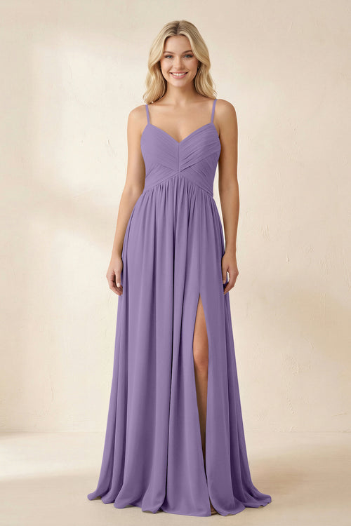 Tahiti Cami Strap Chiffon A-Line Bridesmaid Dress with Slit | KISSBRIDAL