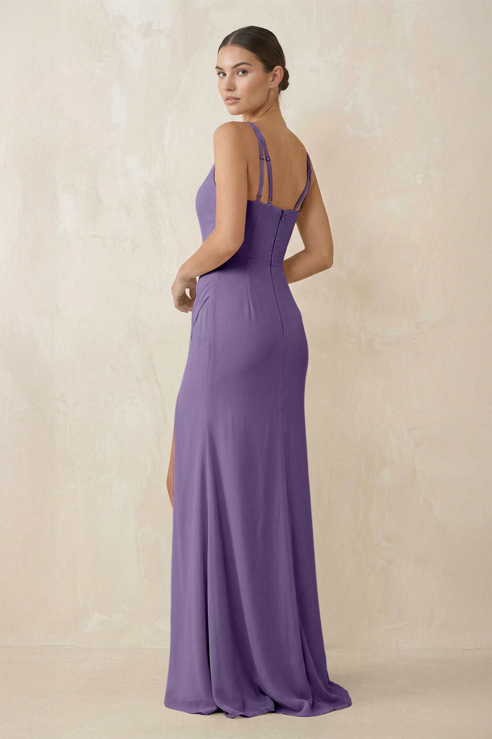 Cami Strap Chiffon Sheath Bridesmaid Gown in Tahiti