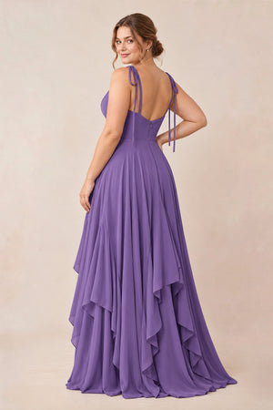 Tahiti Cami Strap Ruffled A-Line Chiffon Bridesmaid Dress (2) [sizeplus] | KISSBRIDAL
