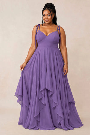 Tahiti Cami Strap Ruffled A-Line Chiffon Bridesmaid Dress (3) [sizeplus] | KISSBRIDAL