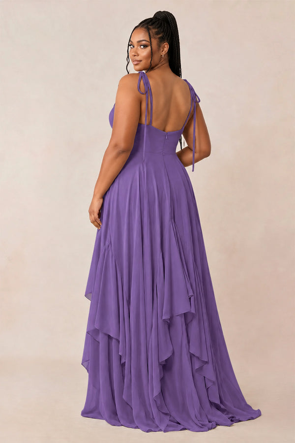 Tahiti Cami Strap Ruffled A-Line Chiffon Bridesmaid Dress (4) [sizeplus] | KISSBRIDAL
