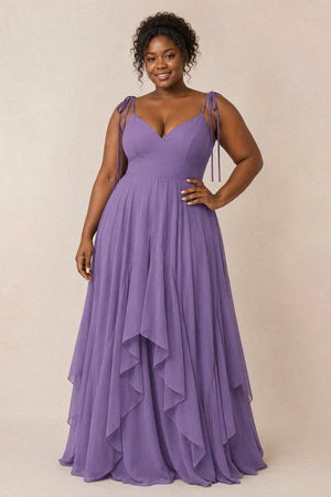 Tahiti Cami Strap Ruffled A-Line Chiffon Bridesmaid Dress | KISSPROM