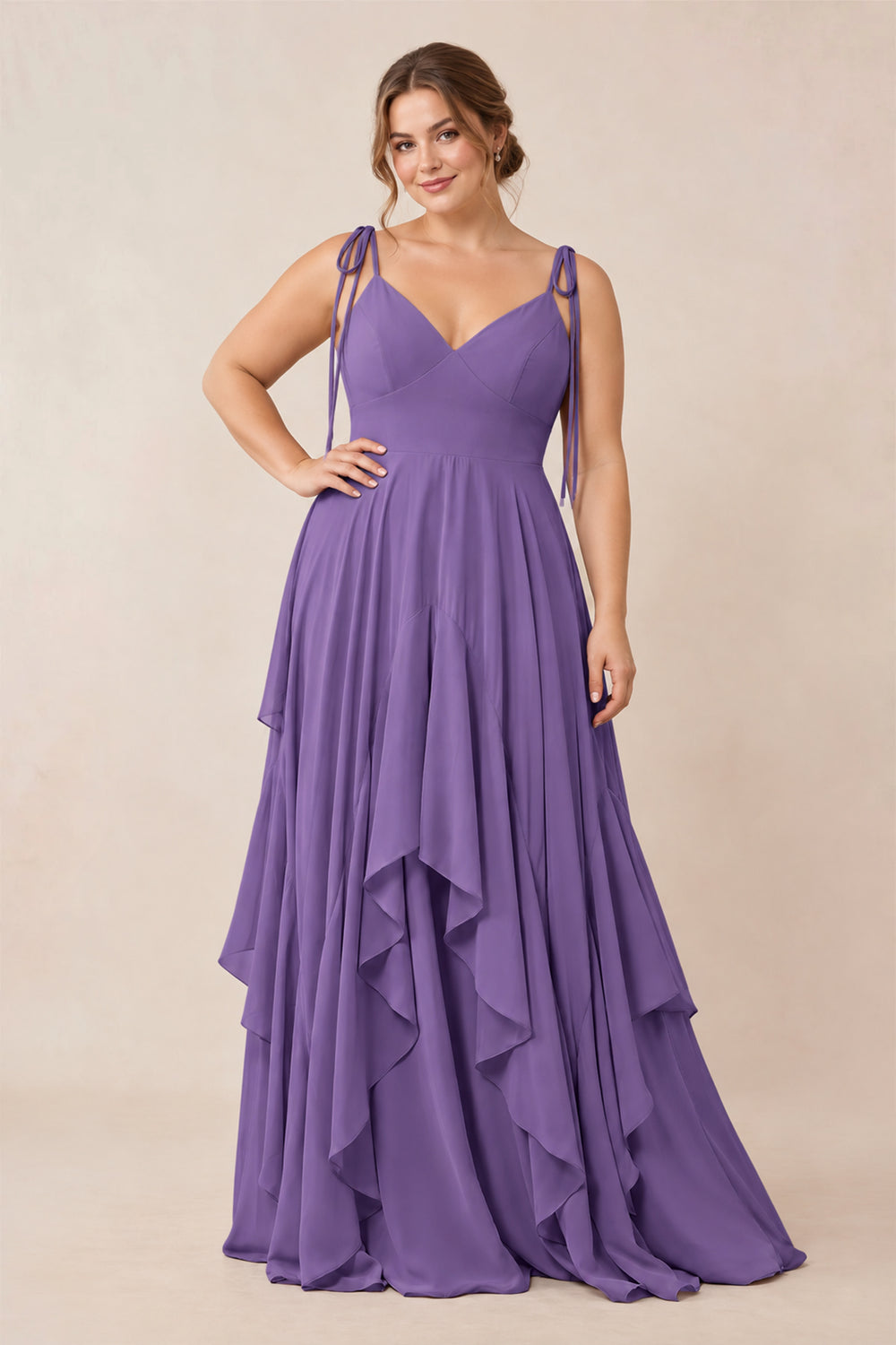 Cami Strap Ruffled A-Line Chiffon Bridesmaid Dress in Tahiti